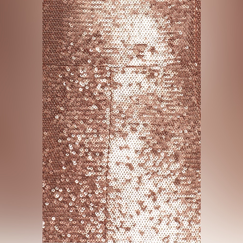 NWT C/MEO Collective Illuminated Sequin Ruffle Midi Dress | Copper Rose Gold | S - Picture 6 of 12